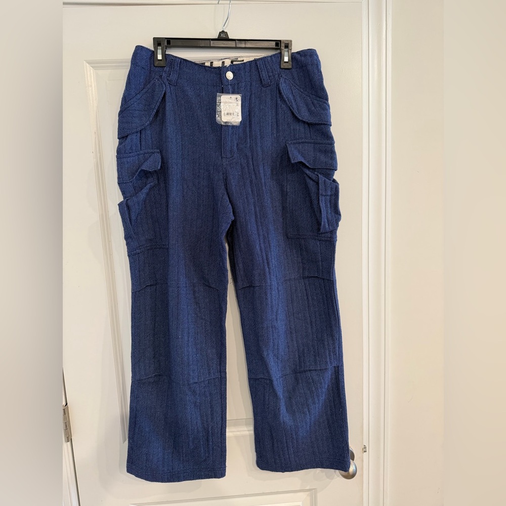 Free People Blue Textured Cargo Pants 🔥 - Picture 1 of 4